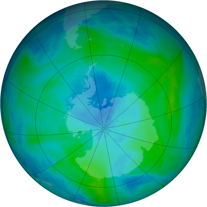 Antarctic ozone map for 19 February 1993